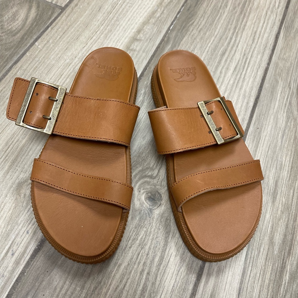 Sorel Roaming Slide tan Leather Sandals